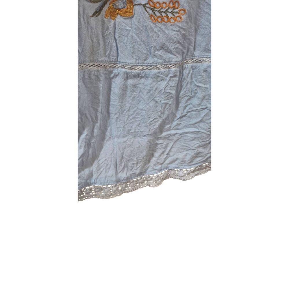 Brass & Roe Light Blue Embroidered Floral Swing Dress Lace Trim Flutter Sleeve M - Picture 5 of 16